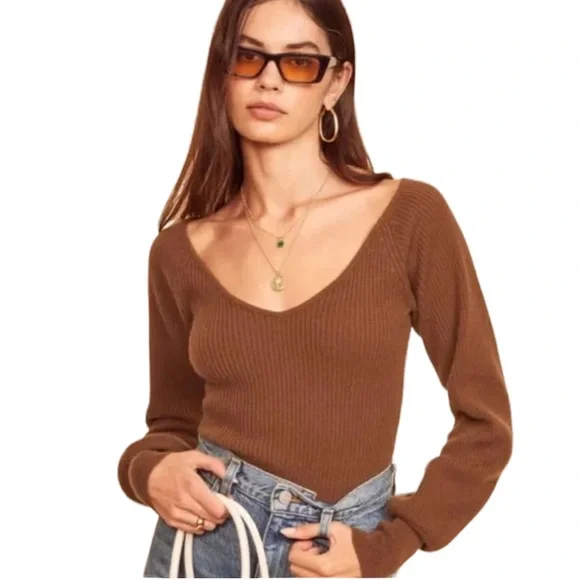 Reformation Cashmere Hart Sweater Cinnamon S NWT - Picture 3 of 12